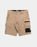 khaki cargo work shorts with black with Nylon reinforced patch pocket on white background