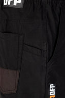 DFP PS2 work shorts showing side pocket and ruler in black. 