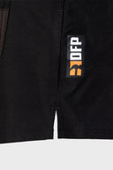 DFP PS2 work shorts showing split hem in black. 